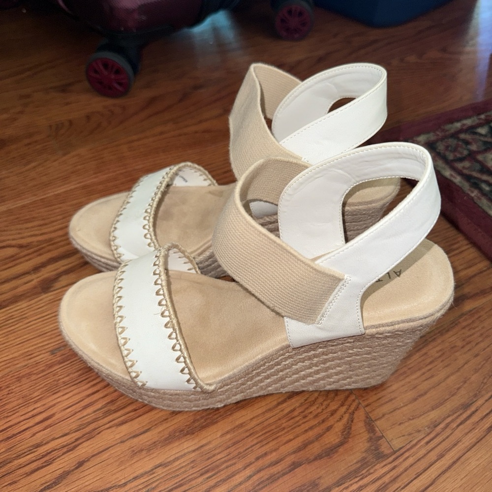 Altar'd State Cream and Tan Wedge Sandals